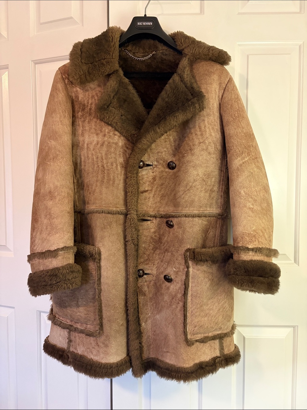 Vintage 1970's Genuine Shearling Brown Leather Jacket Coat Unisex Small - Medium